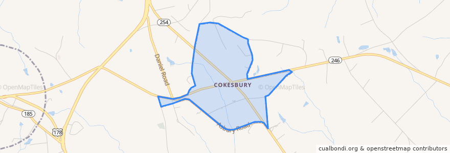 Mapa de ubicacion de Cokesbury.