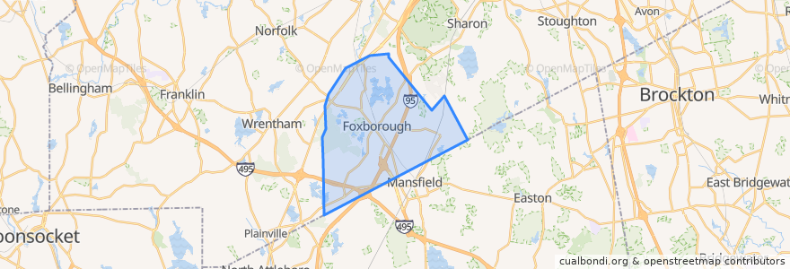 Mapa de ubicacion de Foxborough.