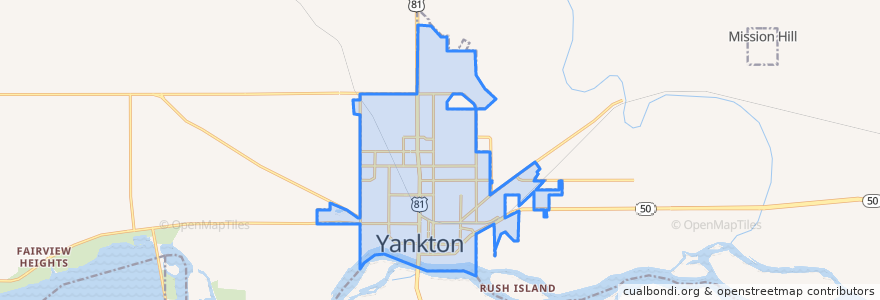 Mapa de ubicacion de Yankton.
