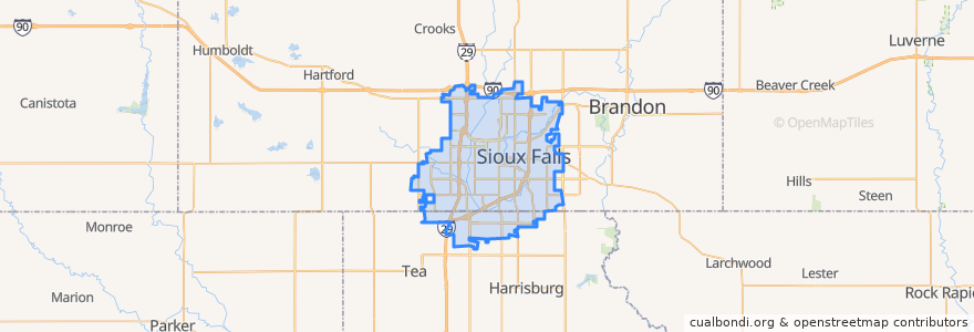 Mapa de ubicacion de Sioux Falls.