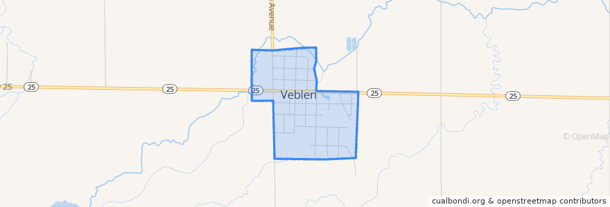 Mapa de ubicacion de Veblen.