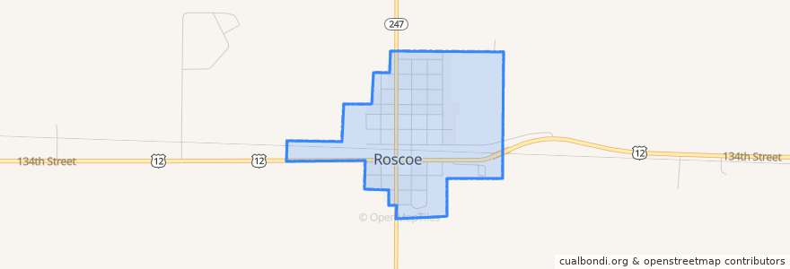 Mapa de ubicacion de Roscoe.