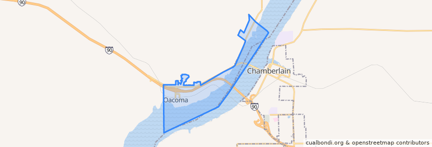 Mapa de ubicacion de Oacoma.