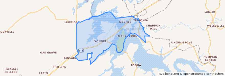 Mapa de ubicacion de Vonore.