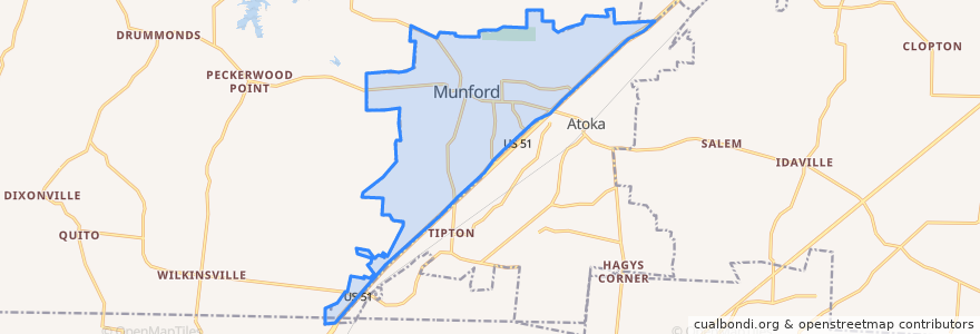 Mapa de ubicacion de Munford.