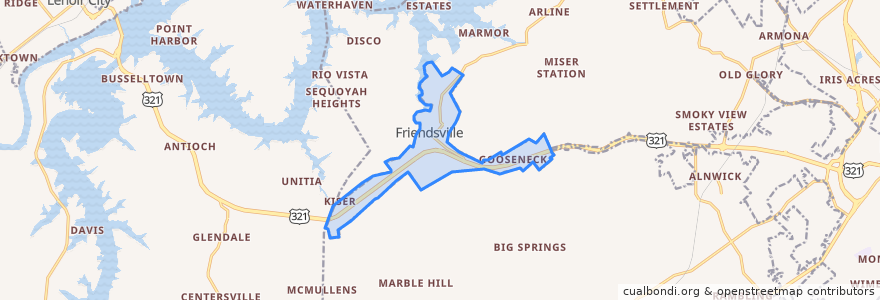 Mapa de ubicacion de Friendsville.