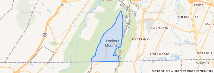 Mapa de ubicacion de Lookout Mountain.