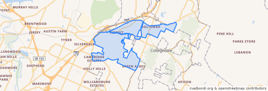 Mapa de ubicacion de Ooltewah.