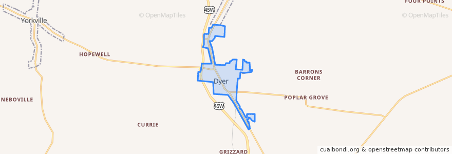 Mapa de ubicacion de Dyer.