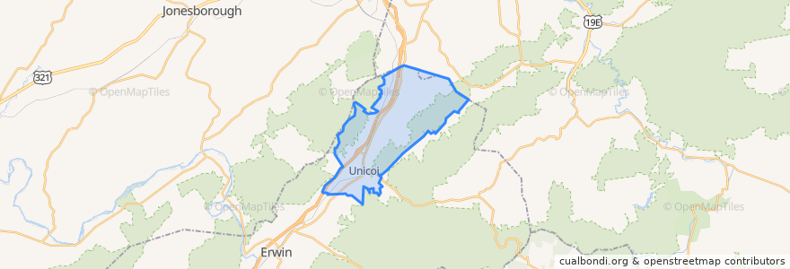 Mapa de ubicacion de Unicoi.