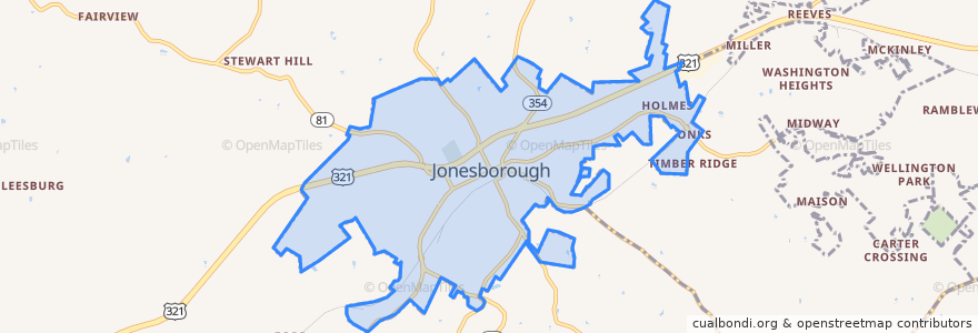 Mapa de ubicacion de Jonesborough.
