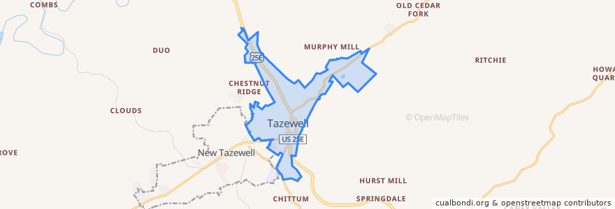 Mapa de ubicacion de Tazewell.