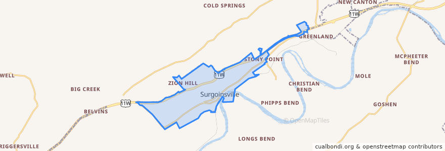 Mapa de ubicacion de Surgoinsville.