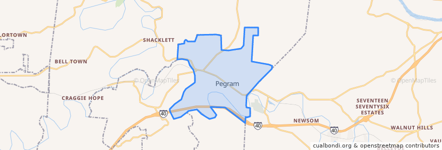 Mapa de ubicacion de Pegram.
