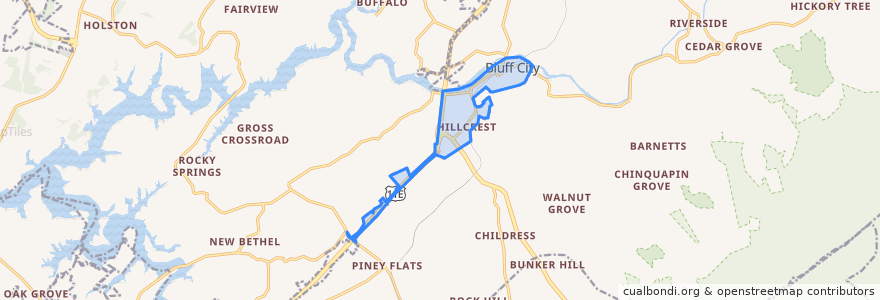 Mapa de ubicacion de Bluff City.