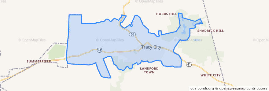 Mapa de ubicacion de Tracy City.