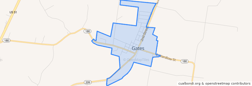 Mapa de ubicacion de Gates.