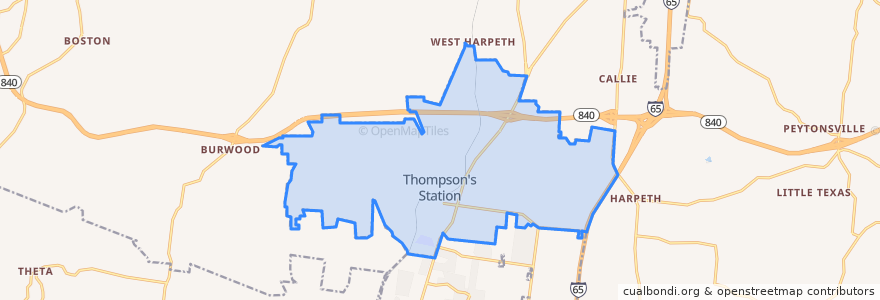 Mapa de ubicacion de Thompson's Station.