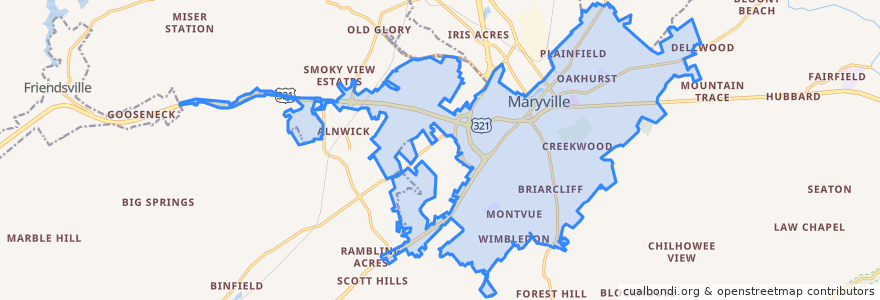 Mapa de ubicacion de Maryville.
