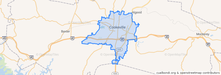 Mapa de ubicacion de Cookeville.