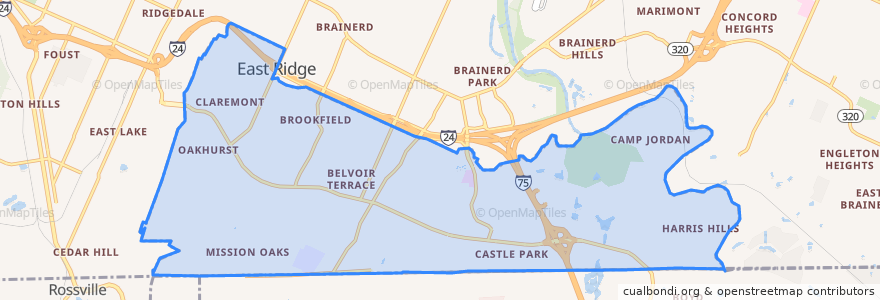 Mapa de ubicacion de East Ridge.
