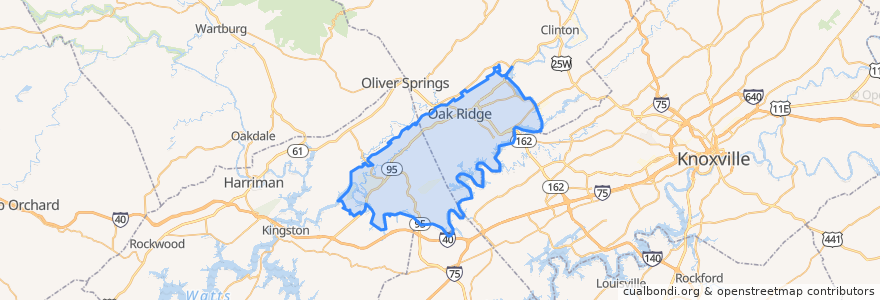 Mapa de ubicacion de Oak Ridge.