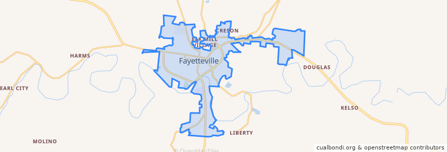 Mapa de ubicacion de Fayetteville.