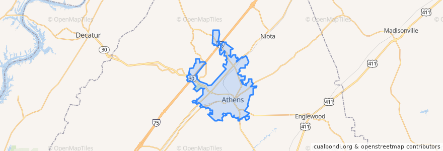 Mapa de ubicacion de Athens.