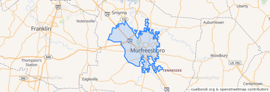 Mapa de ubicacion de Murfreesboro.