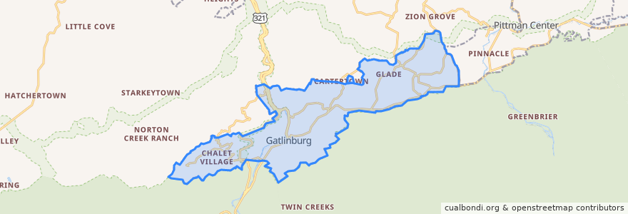 Mapa de ubicacion de Gatlinburg.