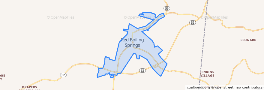 Mapa de ubicacion de Red Boiling Springs.