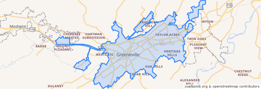 Mapa de ubicacion de Greeneville.