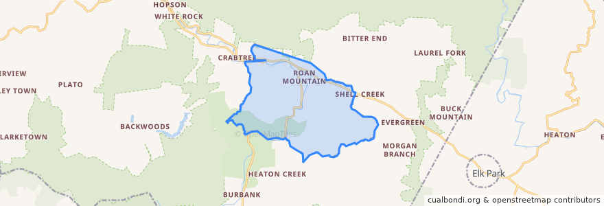 Mapa de ubicacion de Roan Mountain.