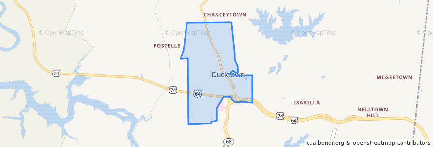Mapa de ubicacion de Ducktown.