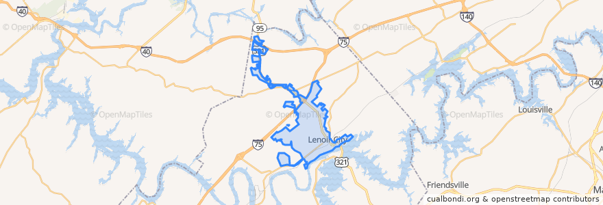 Mapa de ubicacion de Lenoir City.