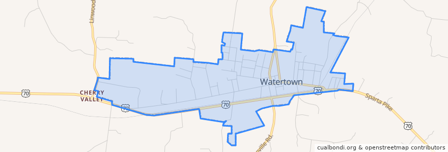 Mapa de ubicacion de Watertown.