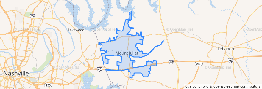 Mapa de ubicacion de Mount Juliet.