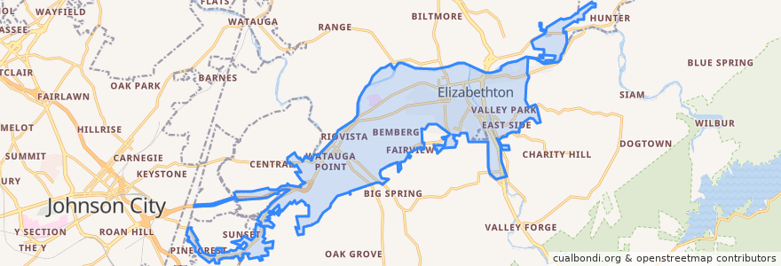 Mapa de ubicacion de Elizabethton.