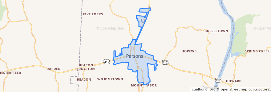 Mapa de ubicacion de Parsons.