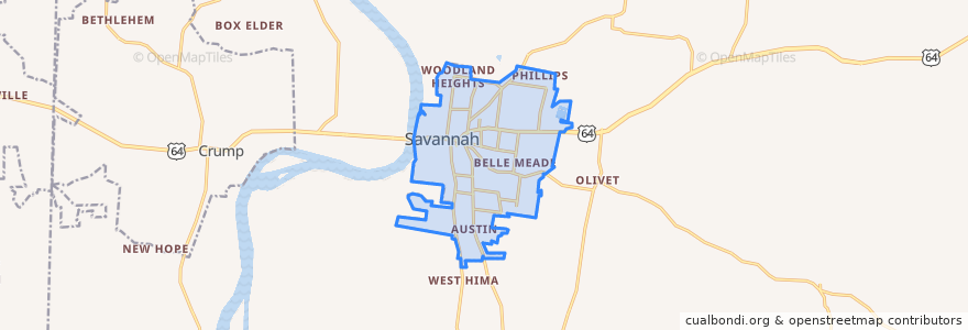 Mapa de ubicacion de Savannah.