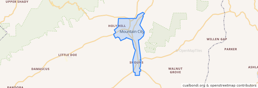 Mapa de ubicacion de Mountain City.