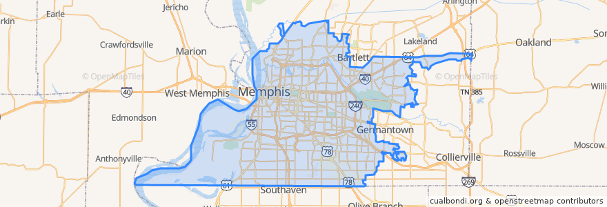 Mapa de ubicacion de Memphis.