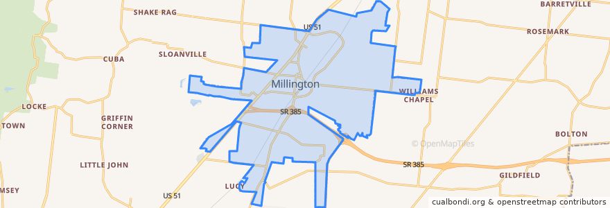 Mapa de ubicacion de Millington.