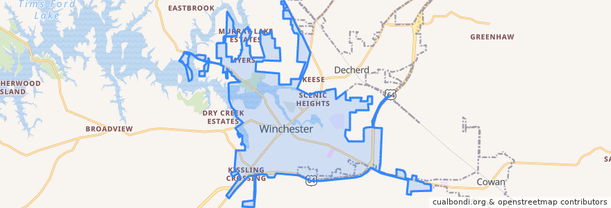 Mapa de ubicacion de Winchester.