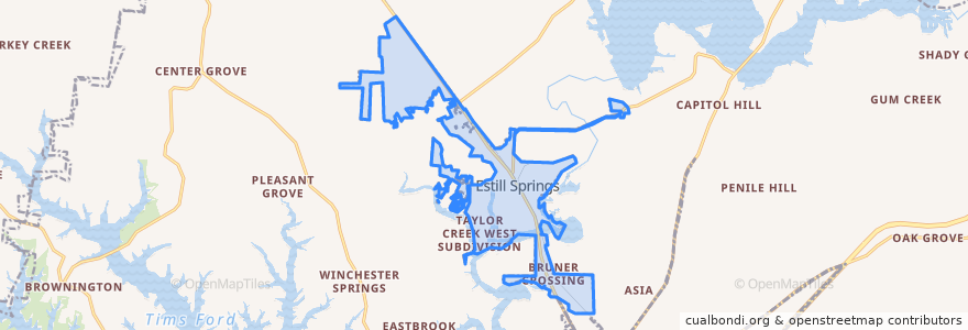 Mapa de ubicacion de Estill Springs.