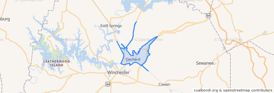 Mapa de ubicacion de Decherd.