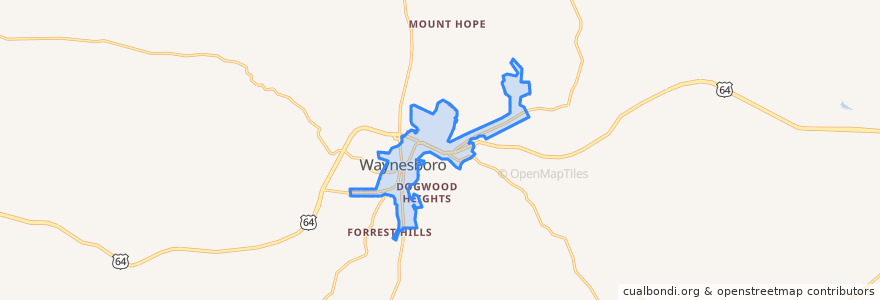 Mapa de ubicacion de Waynesboro.
