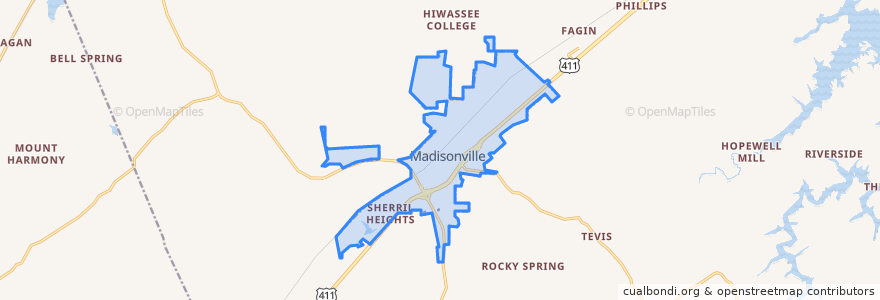 Mapa de ubicacion de Madisonville.