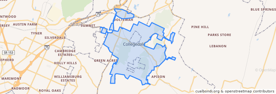 Mapa de ubicacion de Collegedale.