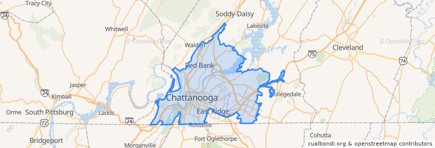 Mapa de ubicacion de Chattanooga.